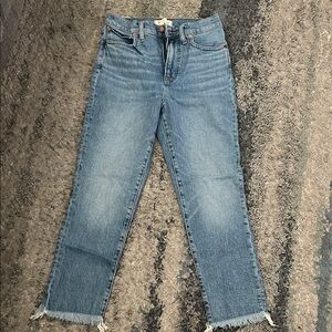 Madewell Ankle Jeans in Classic Blue with Raw Hem